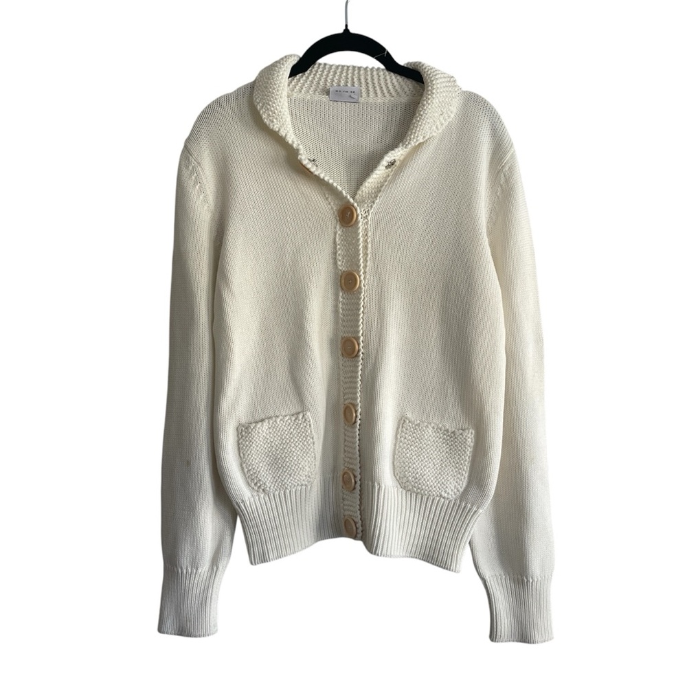 Akris Punto Cardigan Sweater White Cotton Button Down Knit Size 12
